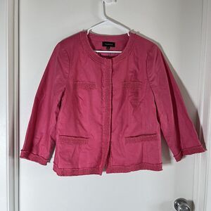 $139 Talbots Blazer Cotton Linen Blend Snap Buttons 3/4 Sleeve Jacket Pink Sz 14